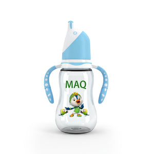 MAQ Fin-Feeder clear finish, light blue, BPA-free baby bottle with easy-grip handles