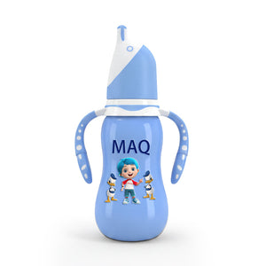 MAQ Fin-Feeder 240ml with easy-grip handles – Blue solid finish baby bottle