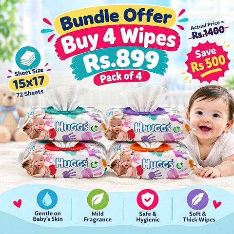 MAQ HUGGS Baby Wipes – Pack of 4 (Bundle Offer) MaqBabyProducts
