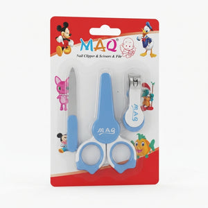MAQ baby nail clipper, scissors and file set in blue packaging