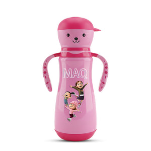 MAQ CapBuddy Feeder 270ml with easy-grip handles – Pink cartoon baby bottle