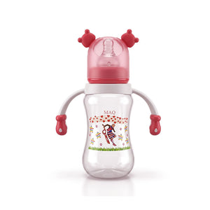 Red translucent baby feeding bottle, food-grade plastic