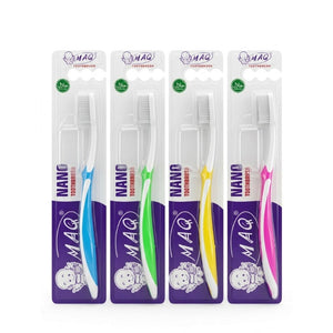 MAQ Nano Toothbrush pack, four color variants in retail packaging