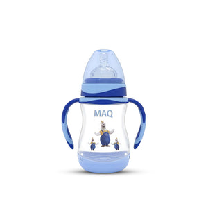 MAQ wide neck feeder bottle in blue with side handles