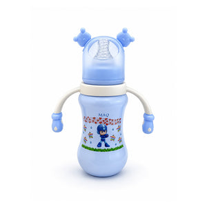 Robot-shaped baby feeding bottle in blue