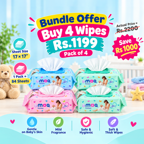 MAQ Premium Baby Wipes - Pack of 4(84 Sheets in Each)