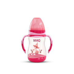 MAQ wide neck feeder bottle in red with cartoon character print